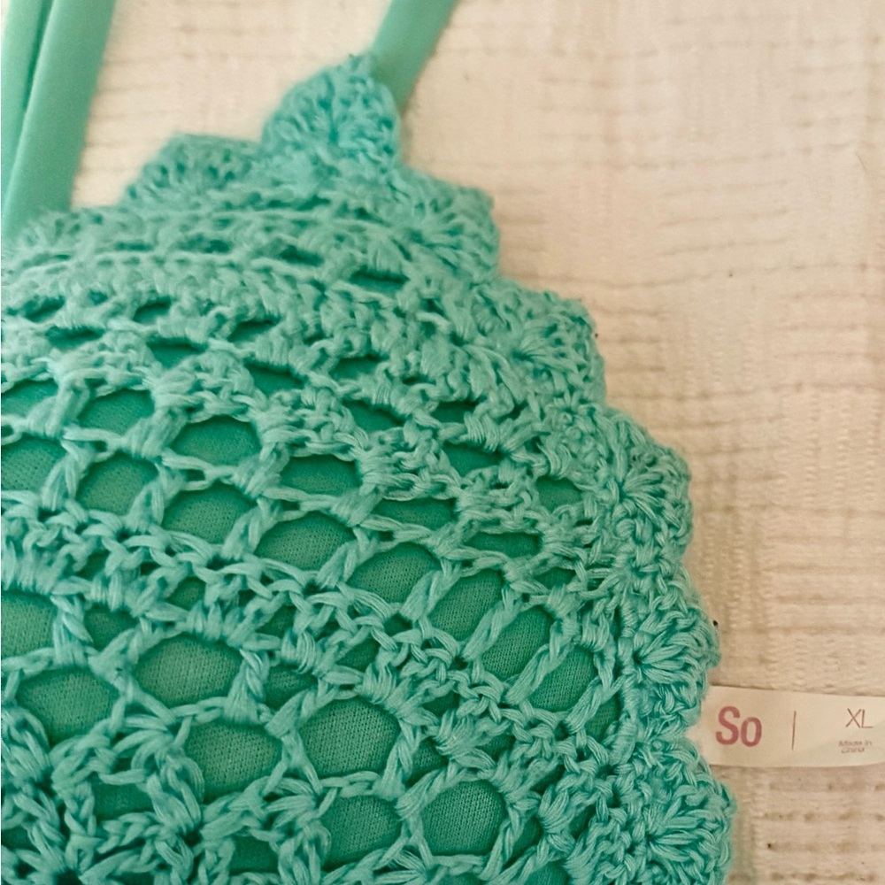 Crochet Lace Bralette/Bikini Top in Teal. - Picture 3 of 11